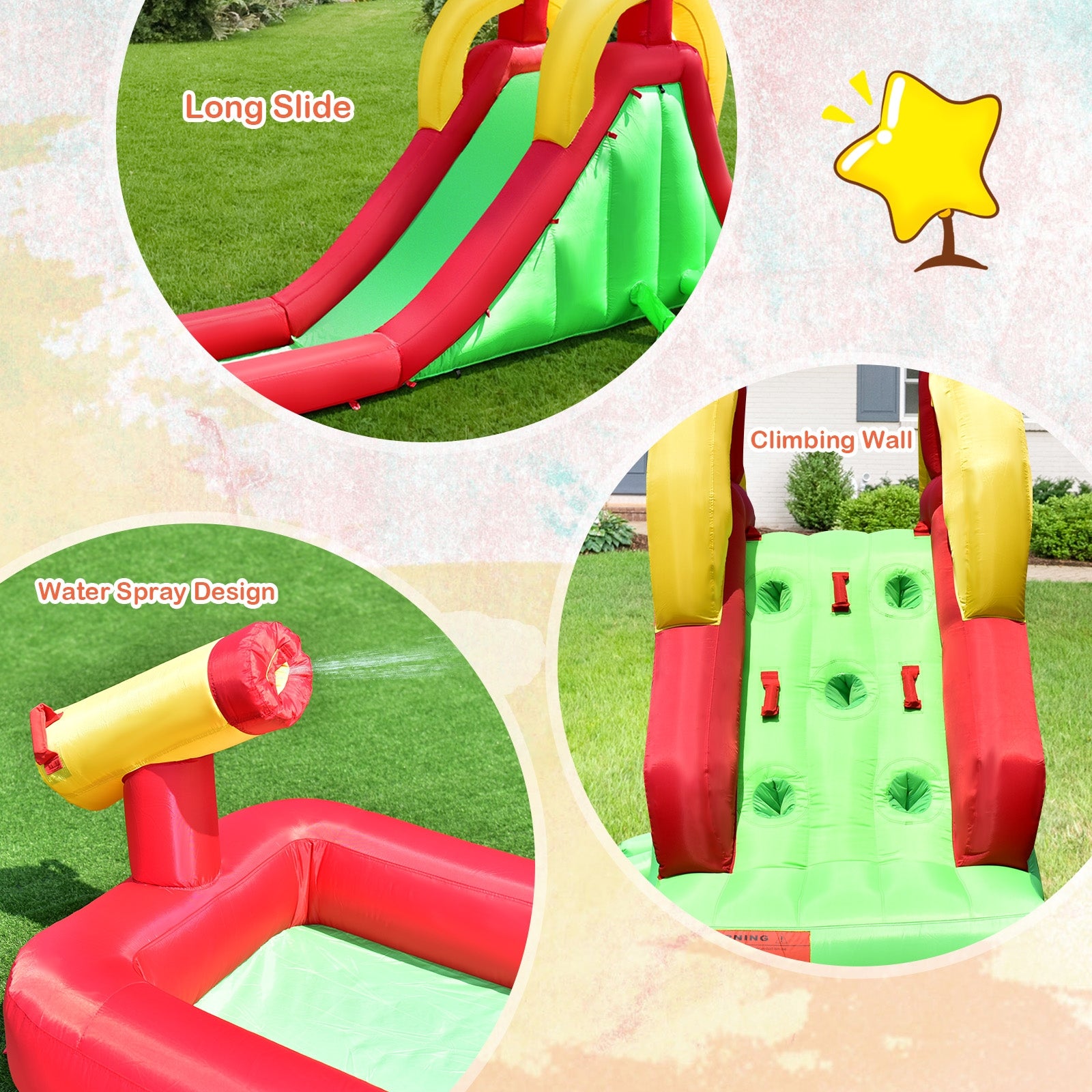 Inflatable Water Slide Bounce House with Climbing Wall and Jumper without Blower