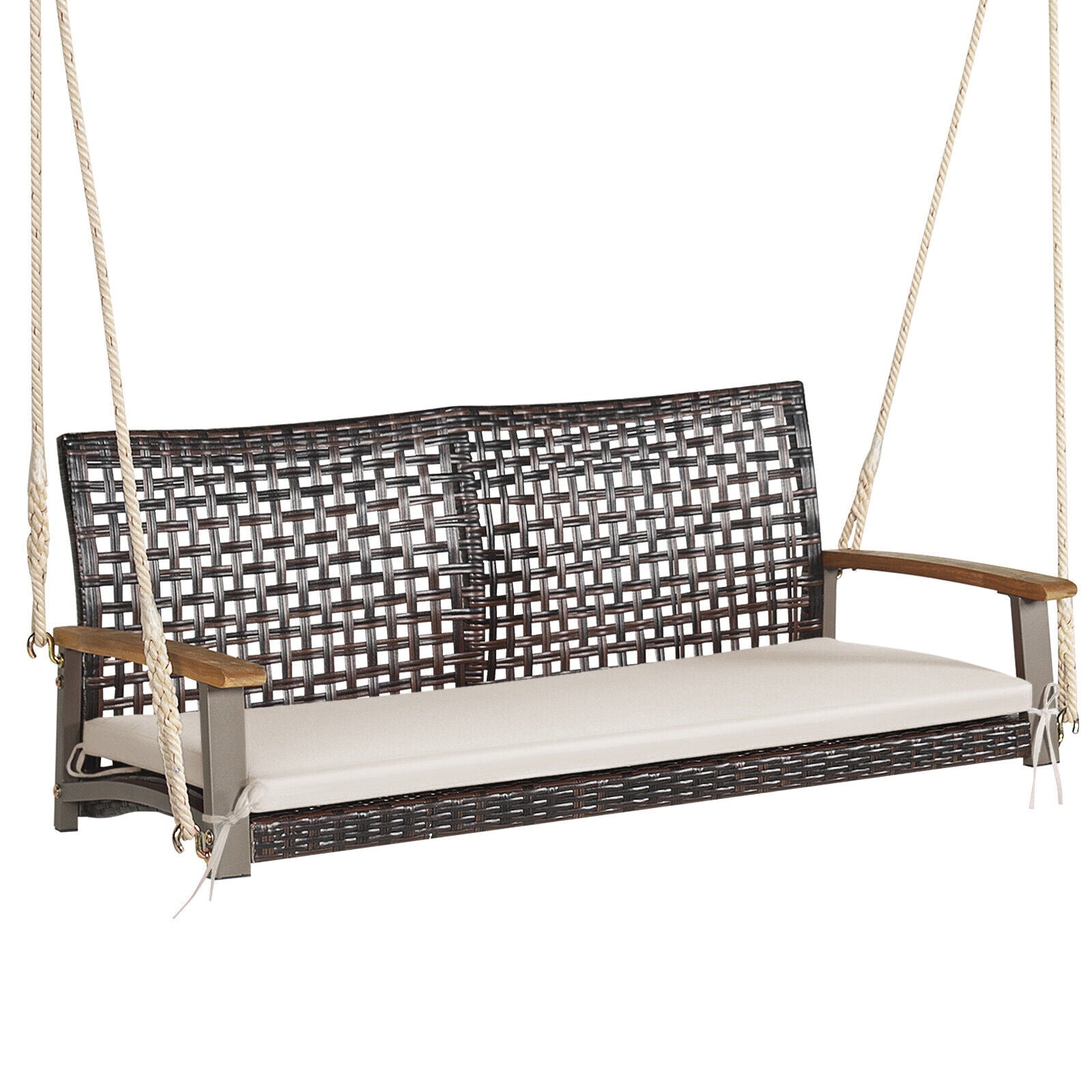 2-Person Rattan Hanging Porch Swing Chair for Patio & Pool