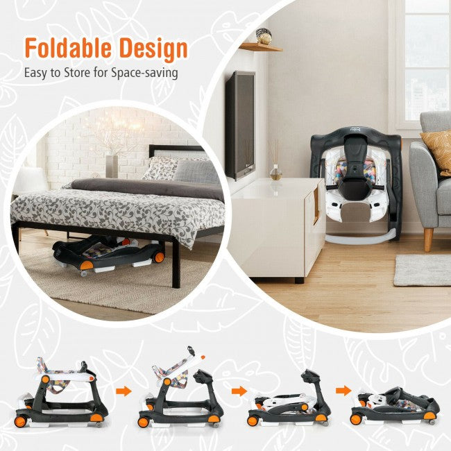 2-in-1 Foldable  Baby Activity Walker with Adjustable Height and Speed