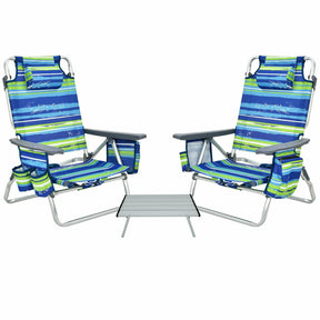 Hikidspace 2-Pack 5 Adjustable Position Folding Beach Table Recliners Set with Cup Holders