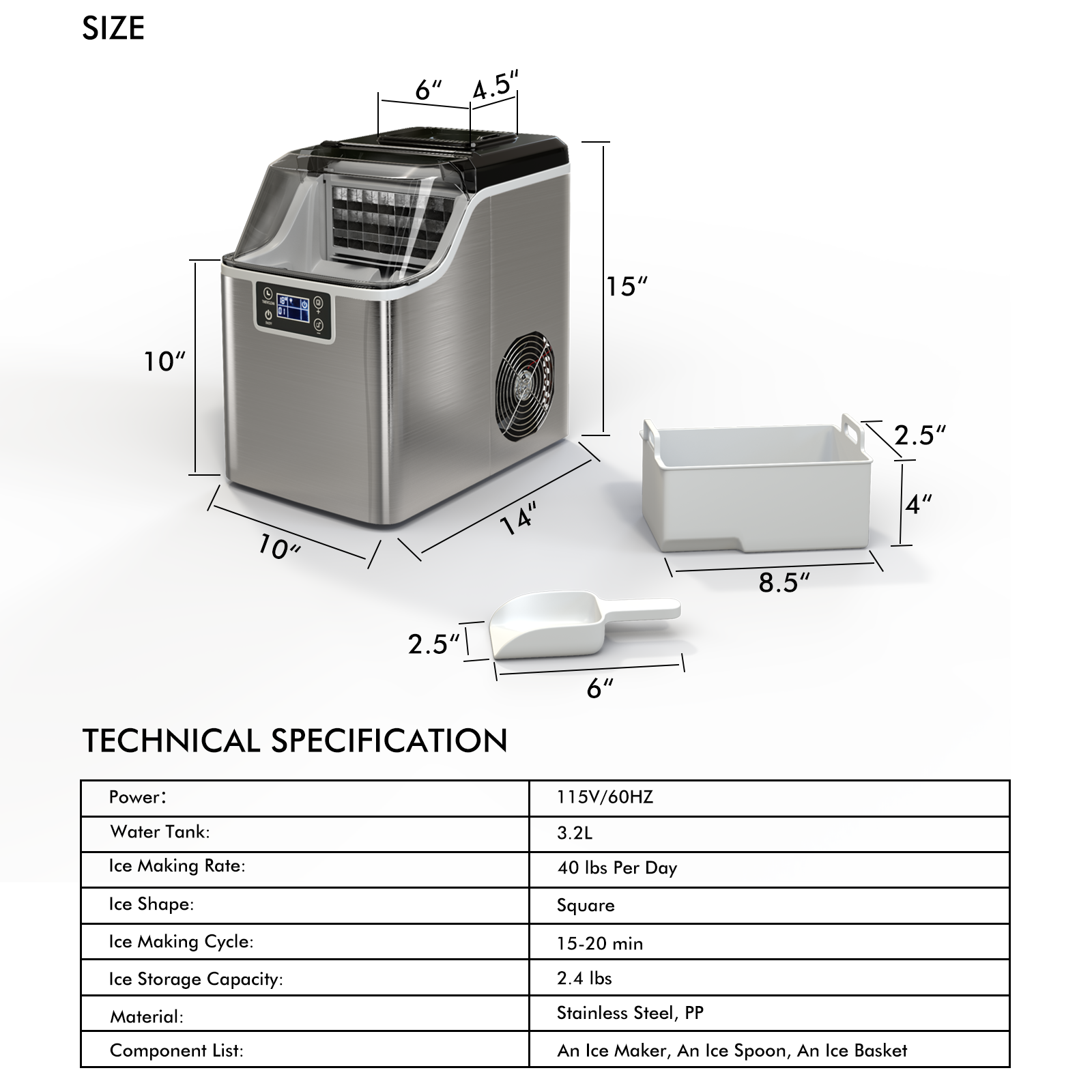 Hikidspace Electric Countertop Ice Maker with Ice Scoop and Basket