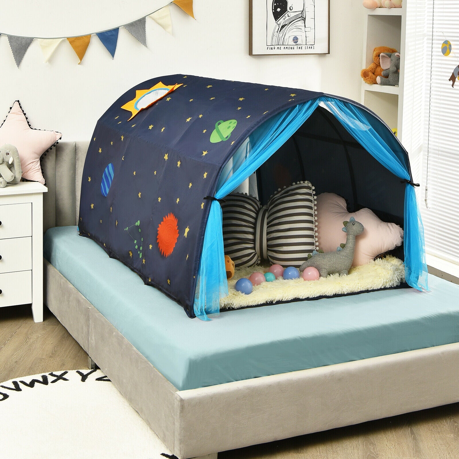 Kids Galaxy Starry Sky Dream Portable Kids Bed Play Tent with Double Net Curtain