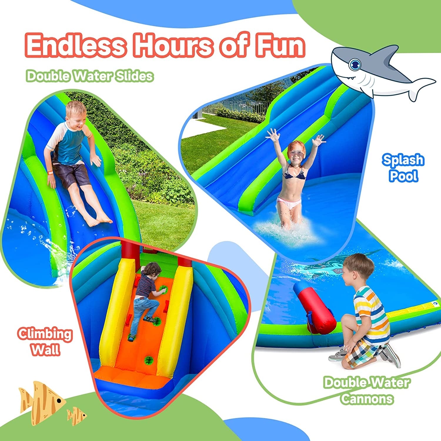 Inflatable Water Park Waterslide for Kids Backyard with 780W Air Blower