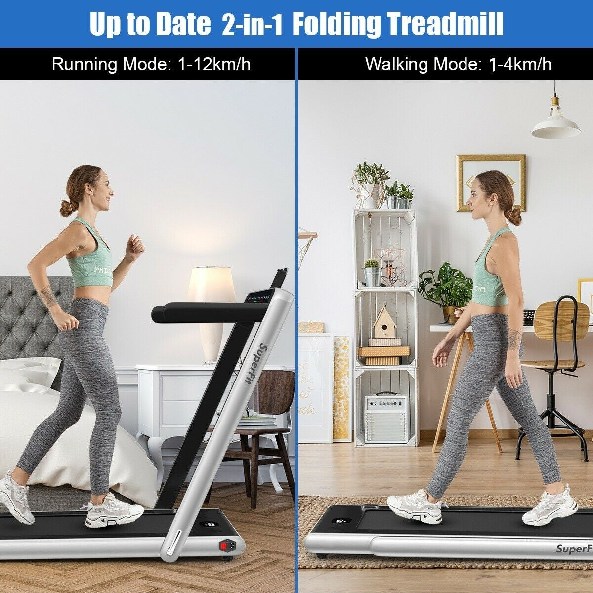 2-in-1 Foldable Walking Under Desk Treadmill with App Remote Control