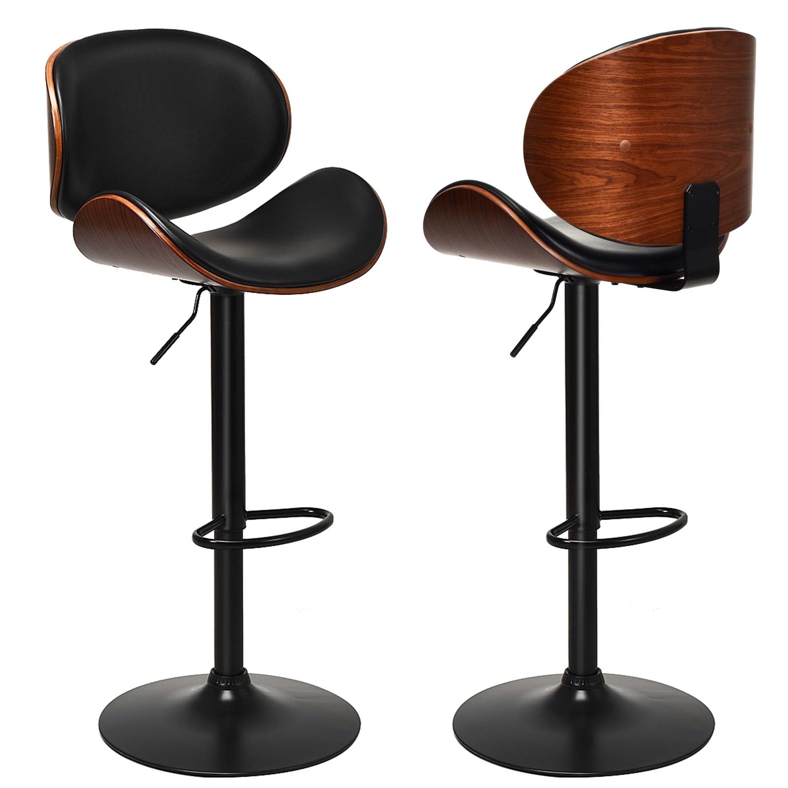 Set of 2 Adjustable Swivel PU Leather Bar Stools with Footrests