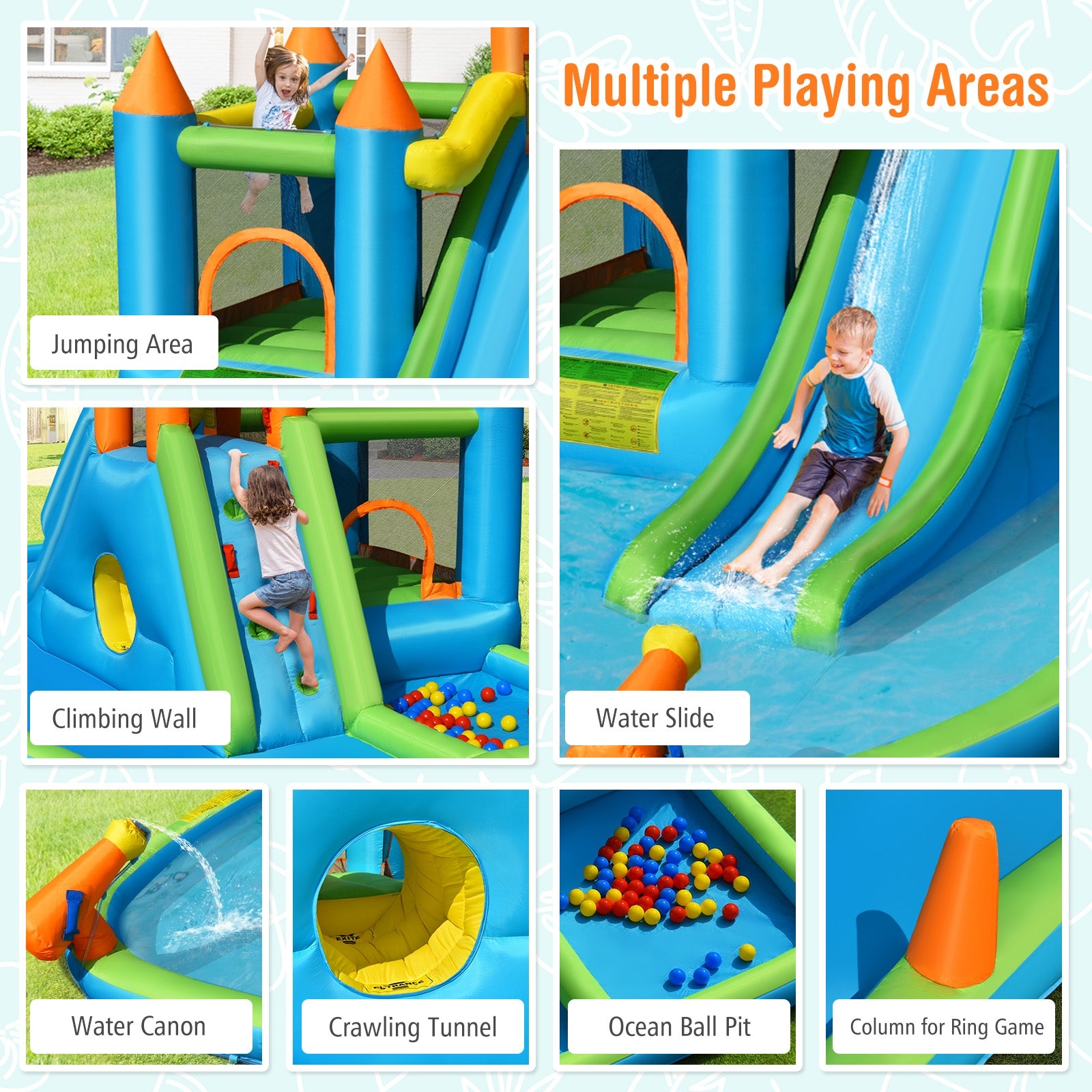 Inflatable Water Slide with Bounce House and Splash Pool without Blower