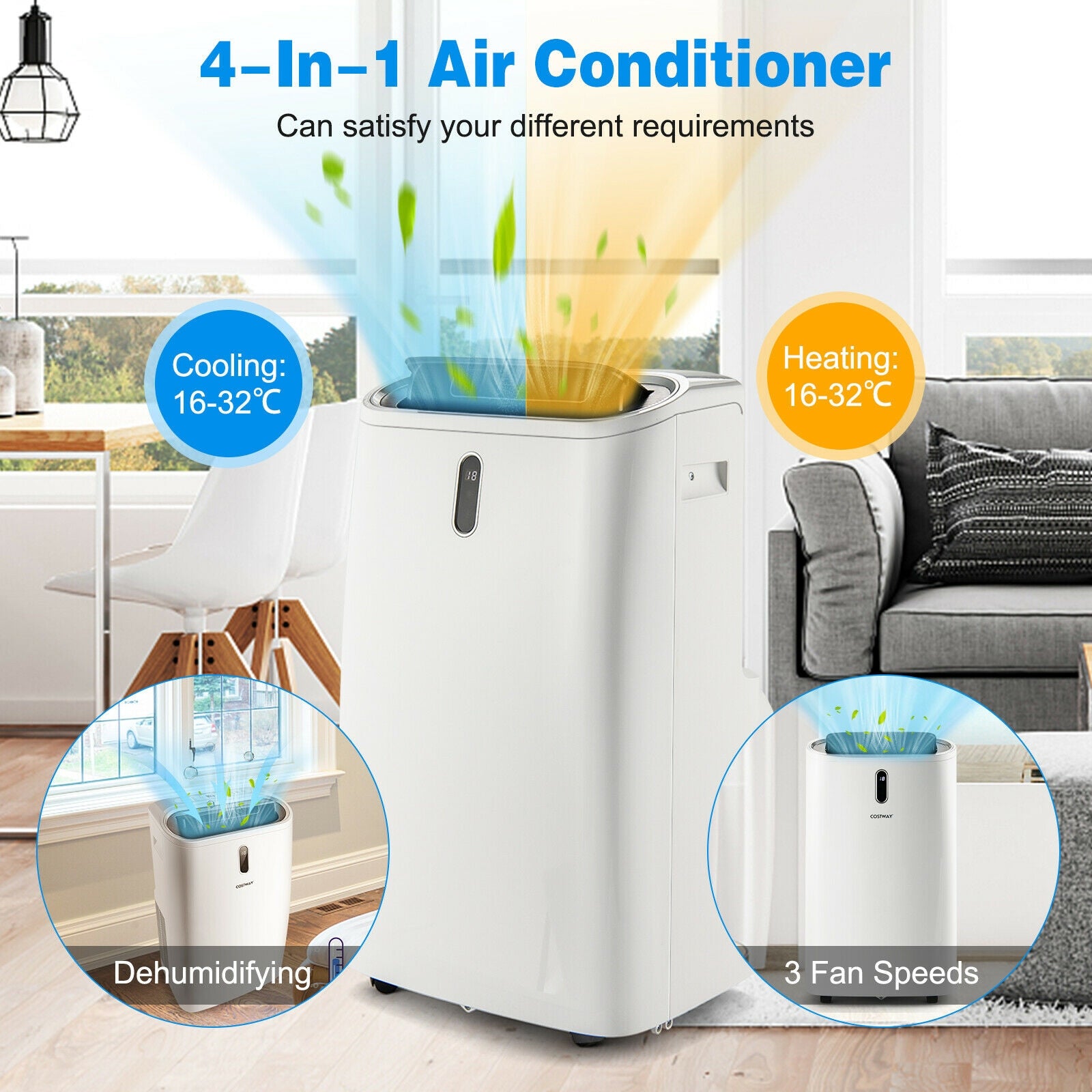 12000 BTU Portable 4-in-1 Air Conditioner with Smart Control and 24H Timer