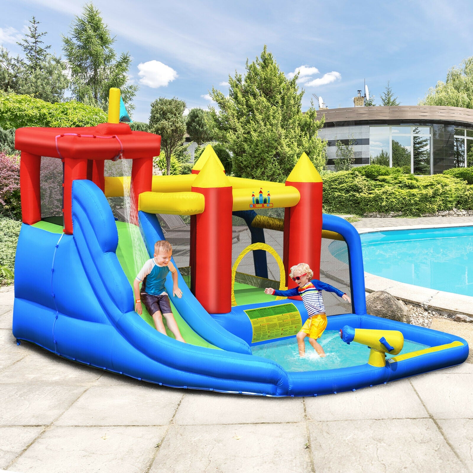 7-in-1 Inflatable Bouncer Bounce House with Water Slide Splash Pool without Blower