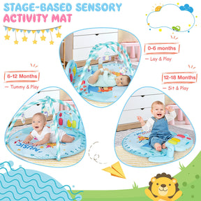 Hikidspace Baby Activity Play Mat with 5 Hanging Sensory Toys and Cushion