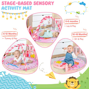 Hikidspace Baby Activity Play Mat with 5 Hanging Sensory Toys and Cushion