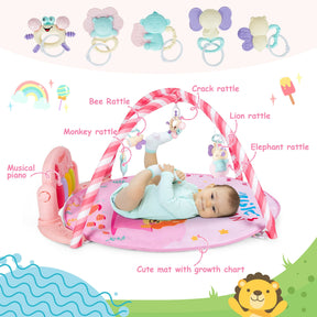 Hikidspace Baby Activity Play Mat with 5 Hanging Sensory Toys and Cushion