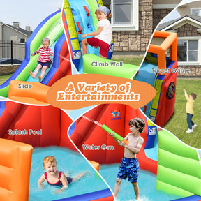 6-in-1 Kids Pirate Ship Water Slide Inflatable Bounce House with Water Guns Without Blower