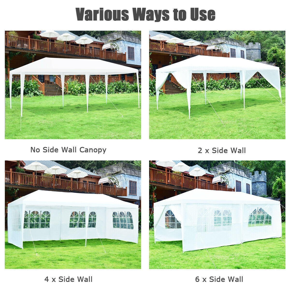 10 x 20 Feet 6 Sidewalls Canopy Tent with Carry Bag for Camping and Party