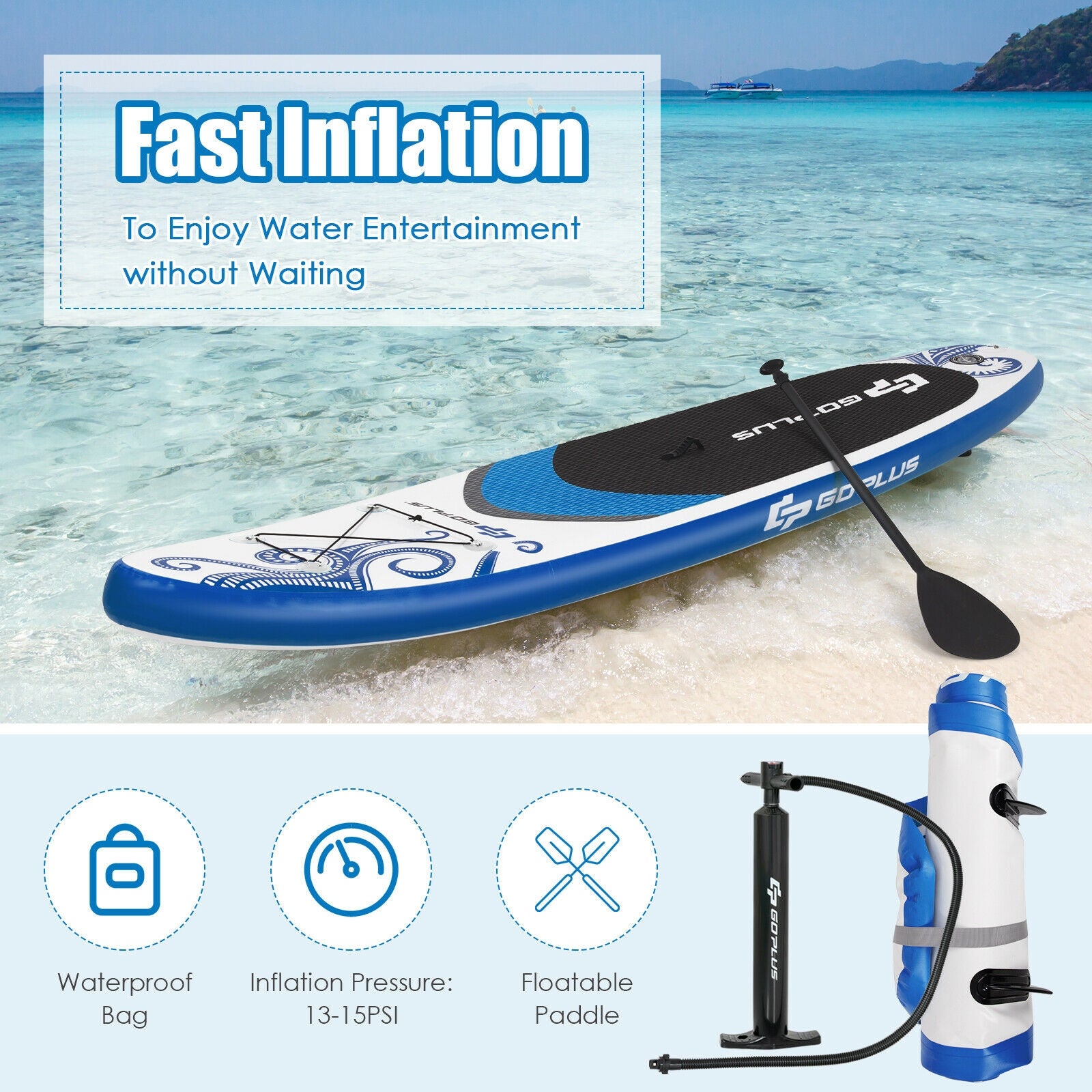 Inflatable Adjustable Paddle Board with Carry Bag and Accessories