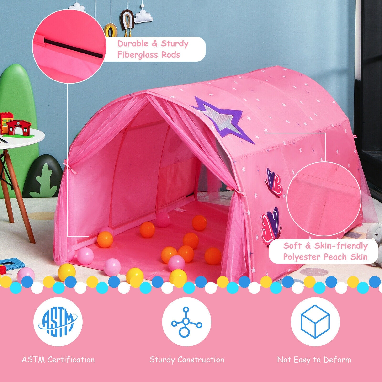 Kids Galaxy Starry Sky Dream Portable Kids Bed Play Tent with Double Net Curtain