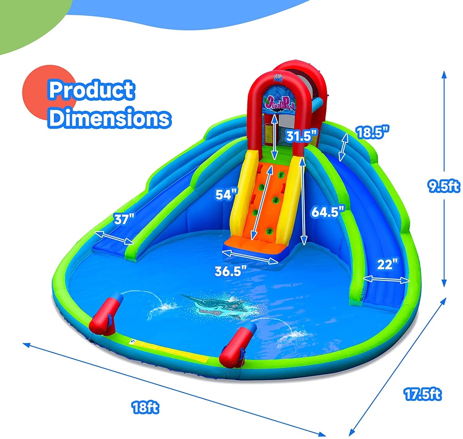 Inflatable Water Park Waterslide for Kids Backyard with 780W Air Blower