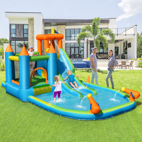 Inflatable Water Slide with Bounce House and Splash Pool without Blower