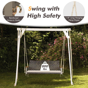 2-Person Rattan Hanging Porch Swing Chair for Patio & Pool