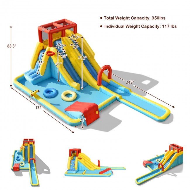 Hikidspace 7-in-1 Inflatable Dual Slide Water Park Bounce House With 750W Blower