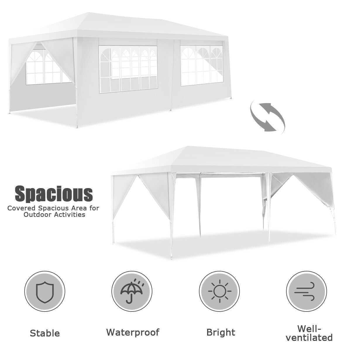 10 x 20 Feet 6 Sidewalls Canopy Tent with Carry Bag for Camping and Party