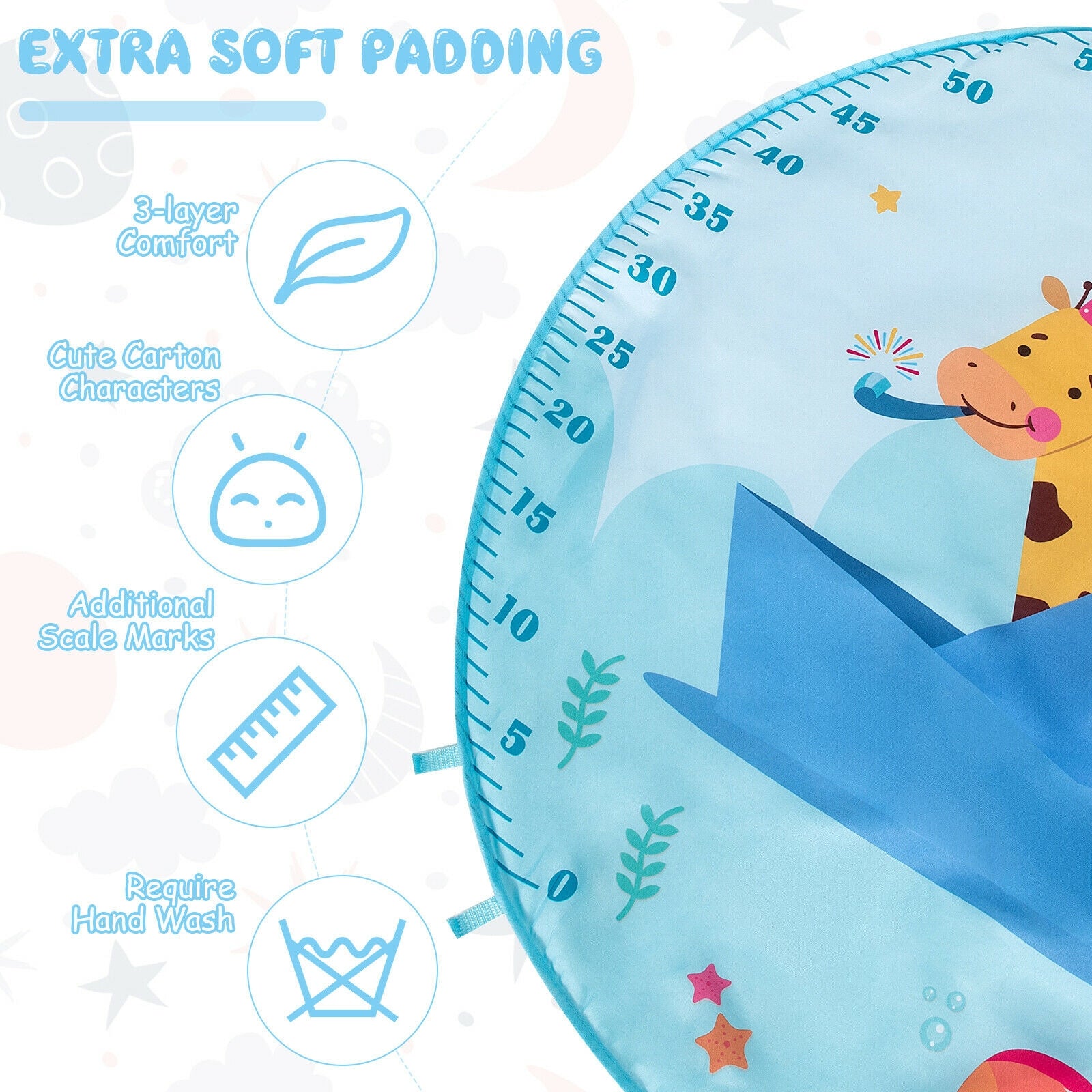 Hikidspace Baby Activity Play Mat with 5 Hanging Sensory Toys and Cushion