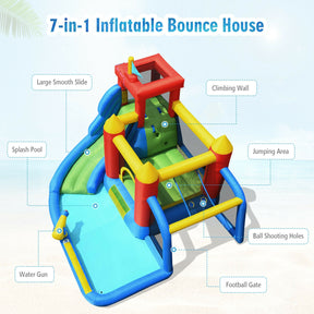 7-in-1 Inflatable Bouncer Bounce House with Water Slide Splash Pool without Blower