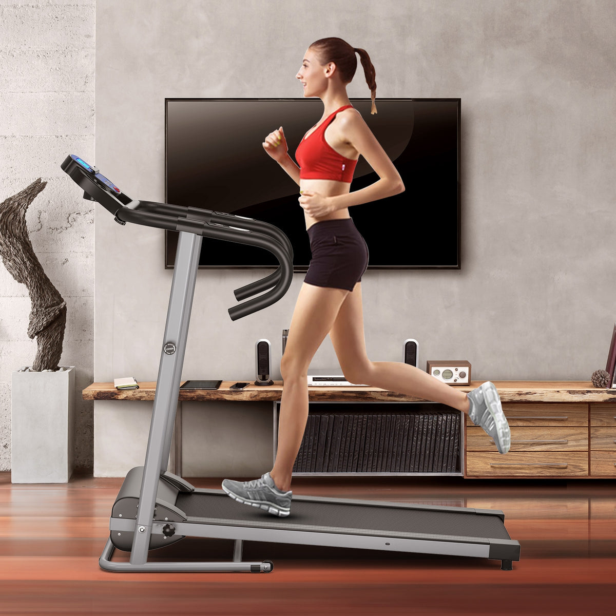 Folding Electric Treadmill with LCD Display and Heart Rate Sensor