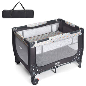 Hikidspace Portable and Folding Baby Playpen with Mattress and Lockable Wheels