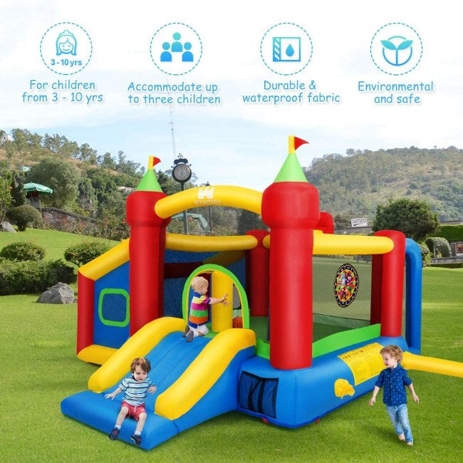 Kids Gift Inflatable Slide Bounce House Castle with 480W Blower and Basketball Hoop