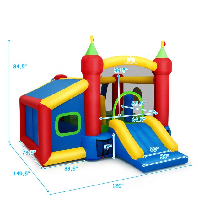 Kids Gift Inflatable Slide Bounce House Castle with 480W Blower and Basketball Hoop