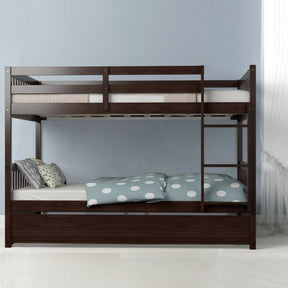 Twin Pull-Out Bunk Bed with Trundle Wooden Ladder