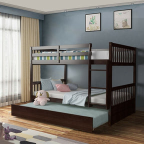 Twin Pull-Out Bunk Bed with Trundle Wooden Ladder