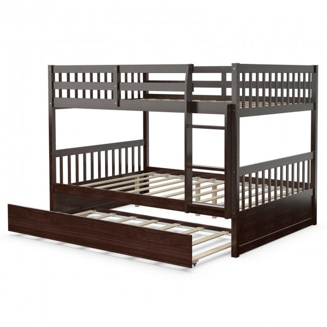 Twin Pull-Out Bunk Bed with Trundle Wooden Ladder