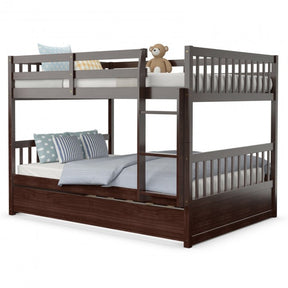 Twin Pull-Out Bunk Bed with Trundle Wooden Ladder