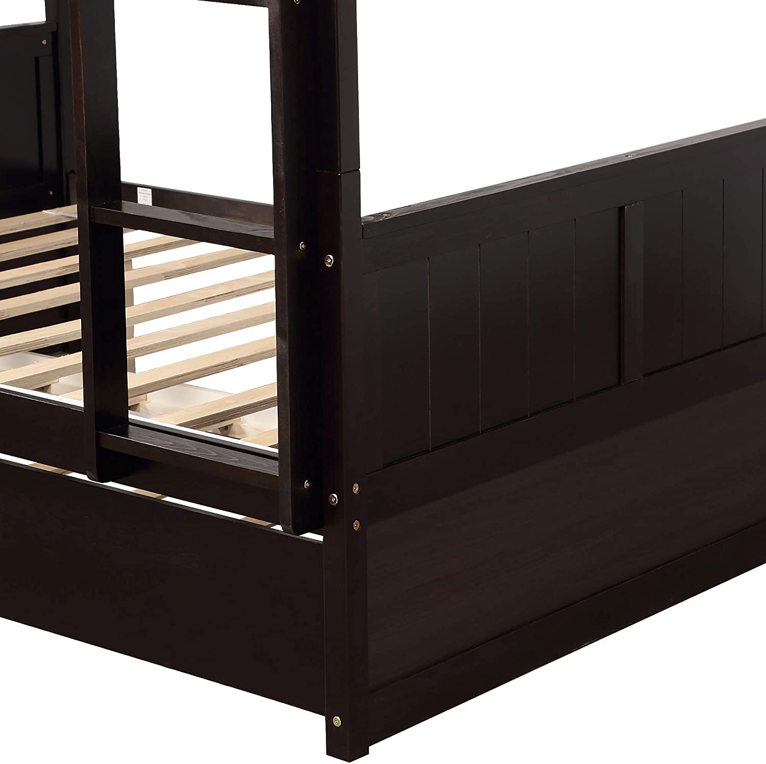 Twin Pull-Out Bunk Bed with Trundle Wooden Ladder