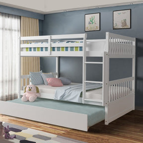 Twin Pull-Out Bunk Bed with Trundle Wooden Ladder