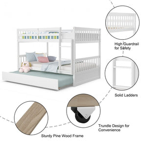 Twin Pull-Out Bunk Bed with Trundle Wooden Ladder