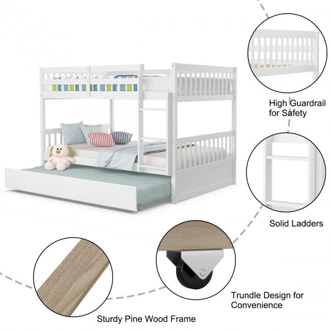 Twin Pull-Out Bunk Bed with Trundle Wooden Ladder