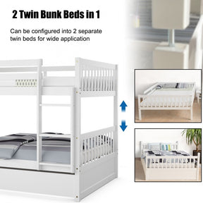 Twin Pull-Out Bunk Bed with Trundle Wooden Ladder