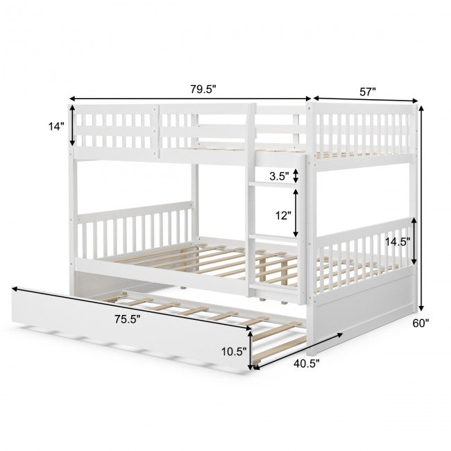 Twin Pull-Out Bunk Bed with Trundle Wooden Ladder