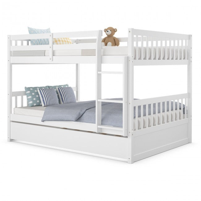 Twin Pull-Out Bunk Bed with Trundle Wooden Ladder