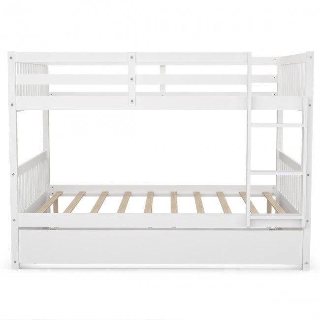 Twin Pull-Out Bunk Bed with Trundle Wooden Ladder