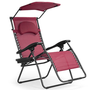 Hikidspace Folding Recliner Lounge Chair with Canopy and Cup Holder for Beach