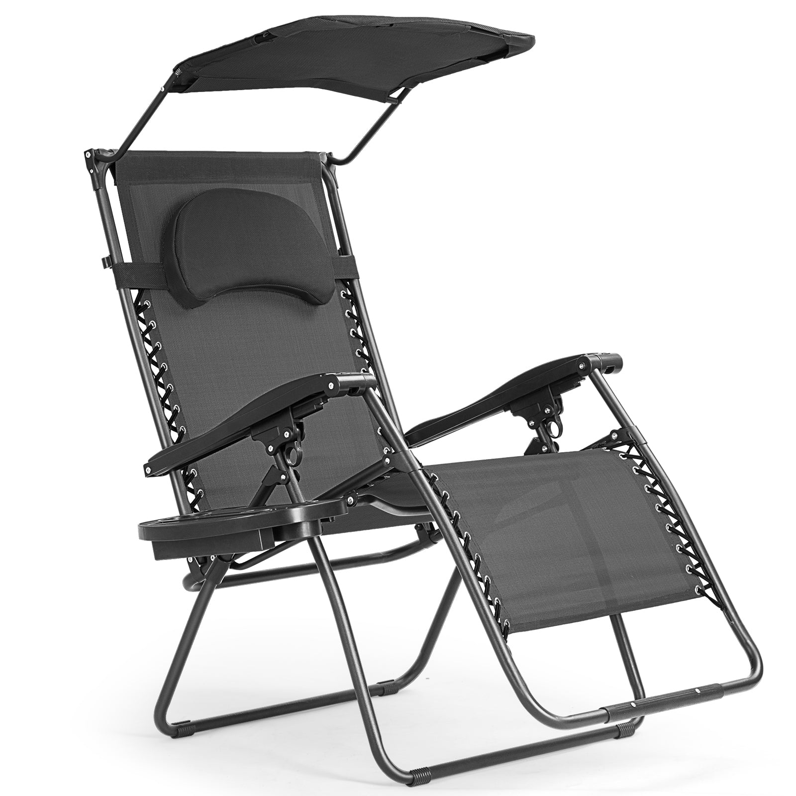 Hikidspace Folding Recliner Lounge Chair with Canopy and Cup Holder for Beach