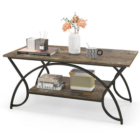 2-Tier Faux Marble Rectangle Coffee Table with Metal Frame