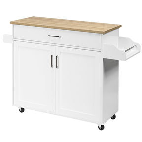 Rolling Kitchen Island Cart with  with Lockable Wheels and Spice Rack