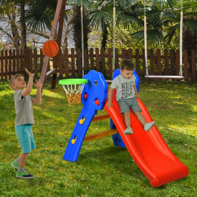 2 Step Kids Plastic Folding Slide with Basketball Hoop for Indoors and Outdoors