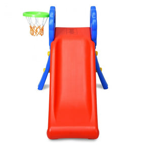 2 Step Kids Plastic Folding Slide with Basketball Hoop for Indoors and Outdoors