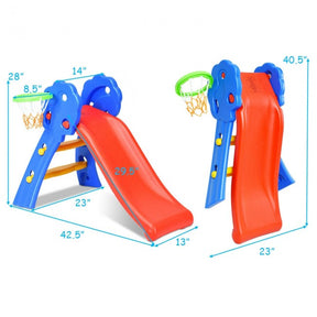 2 Step Kids Plastic Folding Slide with Basketball Hoop for Indoors and Outdoors