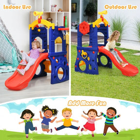 6-in-1 Freestanding Kids Slide with Basketball Hoop